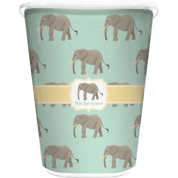 Custom Elephant Waste Basket - Single Sided (White) (Personalized)