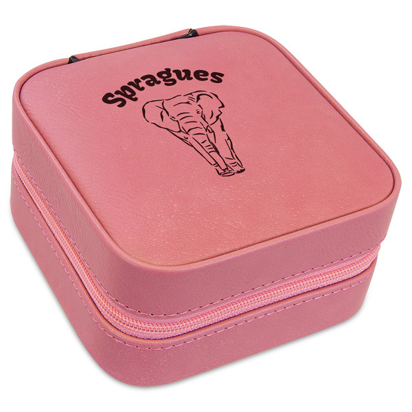Custom Elephant Travel Jewelry Boxes - Pink Leather (Personalized)