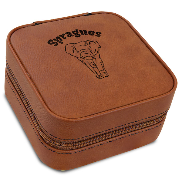 Custom Elephant Travel Jewelry Box - Rawhide Leather (Personalized)