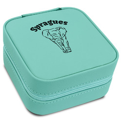 Elephant Travel Jewelry Box - Teal Leather (Personalized)