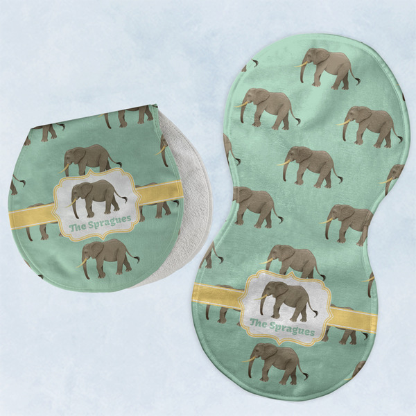 Custom Elephant Burp Pads - Velour - Set of 2 w/ Name or Text