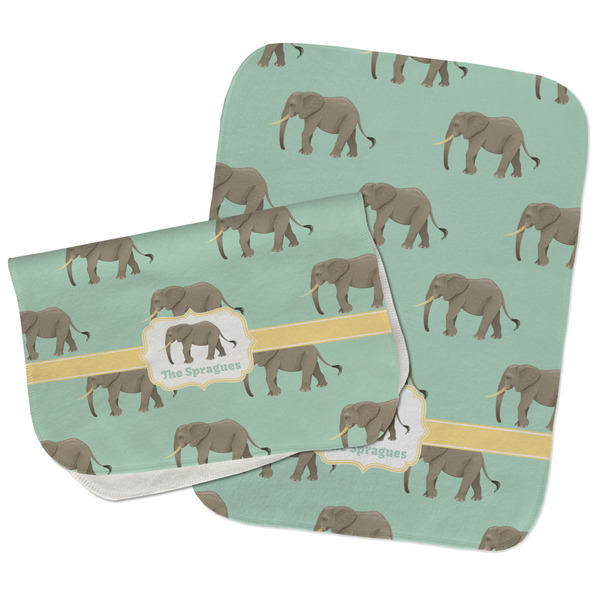 Custom Elephant Burp Cloths - Fleece - Set of 2 w/ Name or Text