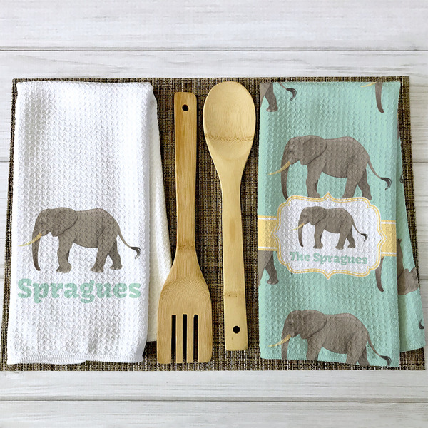 Elephant Waffle Weave Towels - 2 Print Styles