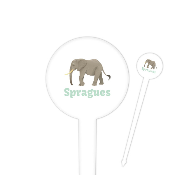 Custom Elephant 4" Round Plastic Food Picks - White - Double Sided (Personalized)
