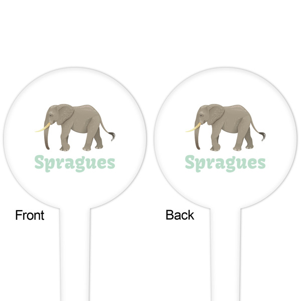 Elephant White Plastic 4" Food Pick - Round - Double Sided - Front & Back