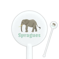 Elephant 5.5" Round Plastic Stir Sticks - White - Single Sided (Personalized)