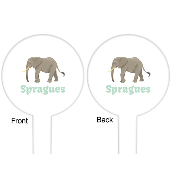 Elephant White Plastic 6" Food Pick - Round - Double Sided - Front & Back