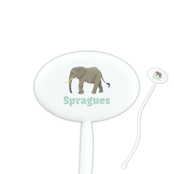 Custom Elephant 7" Oval Plastic Stir Sticks - White - Single Sided (Personalized)