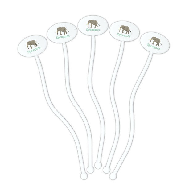 Elephant White Plastic 7" Stir Stick - Oval - Fan
