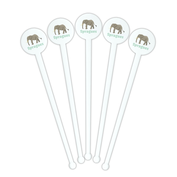 Elephant White Plastic 7" Stir Stick - Round - Fan View
