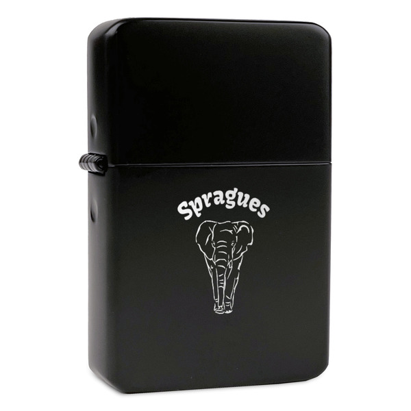 Custom Elephant Windproof Lighter - Black - Single Sided & Lid Engraved (Personalized)