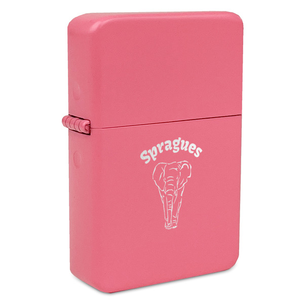 Custom Elephant Windproof Lighter - Pink - Double Sided & Lid Engraved (Personalized)