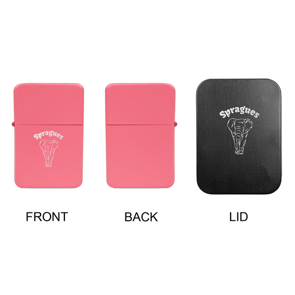 Elephant Windproof Lighters - Pink, Single Sided, w Lid - APPROVAL
