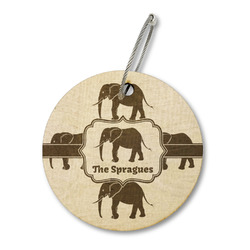 Elephant Wood Luggage Tag - Round (Personalized)