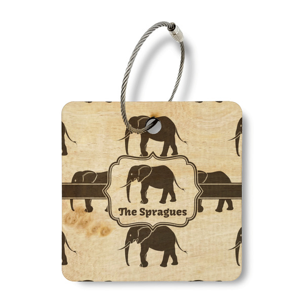 Custom Elephant Wood Luggage Tag - Square (Personalized)