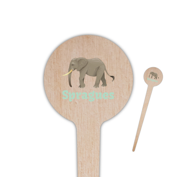 Custom Elephant 4" Round Wooden Food Picks - Single Sided (Personalized)
