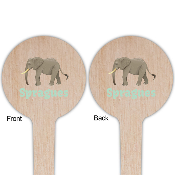 Elephant Wooden 4" Food Pick - Round - Double Sided - Front & Back