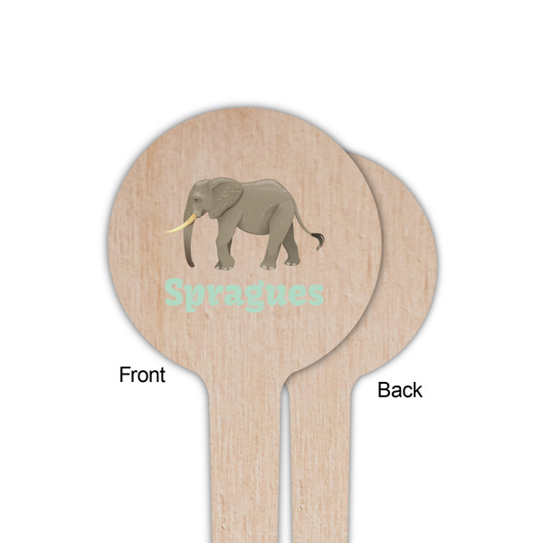 Elephant Wooden 4" Food Pick - Round - Single Sided - Front & Back