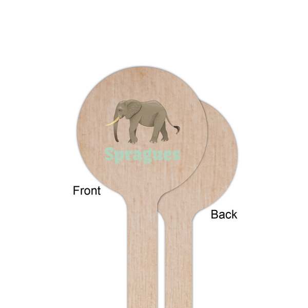 Elephant Wooden 6" Stir Stick - Round - Single Sided - Front & Back