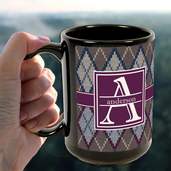 Knit Argyle 15oz. Black Mug - LIFESTYLE