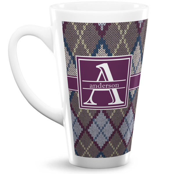 Custom Knit Argyle 16 Oz Latte Mug (Personalized)