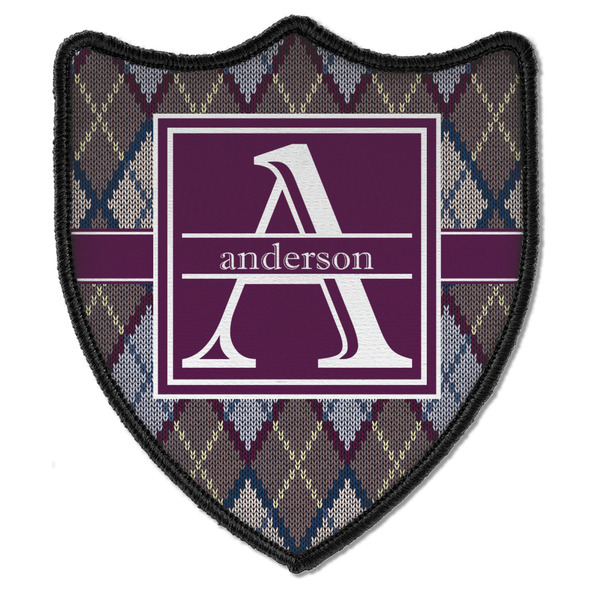Custom Knit Argyle Iron On Shield Patch B w/ Name and Initial