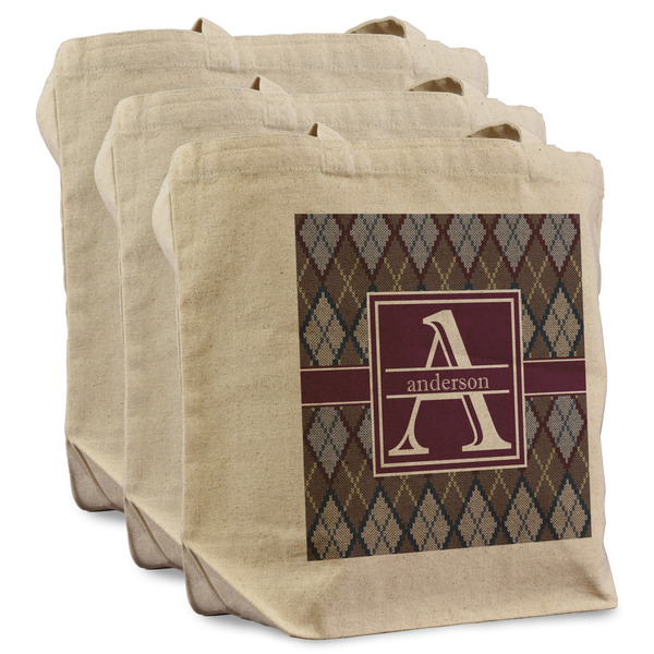 Custom Knit Argyle Reusable Cotton Grocery Bags - Set of 3 (Personalized)