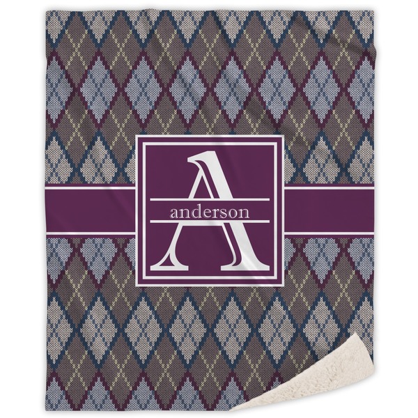 Custom Knit Argyle Sherpa Throw Blanket - 50"x60" (Personalized)
