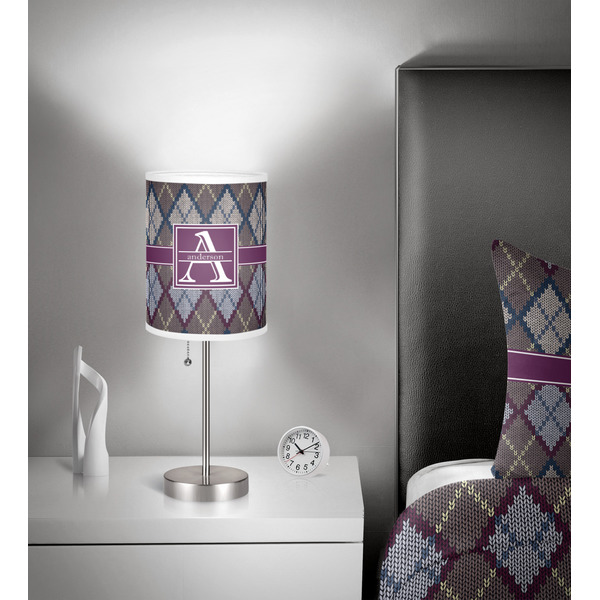 Knit Argyle 7 inch drum lamp shade - in room