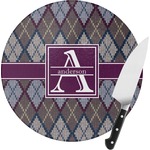Knit Argyle Round Glass Cutting Board - Small (Personalized)