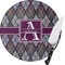 Knit Argyle Round Glass Cutting Board - Small (Personalized)