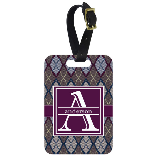 Custom Knit Argyle Metal Luggage Tag w/ Name and Initial