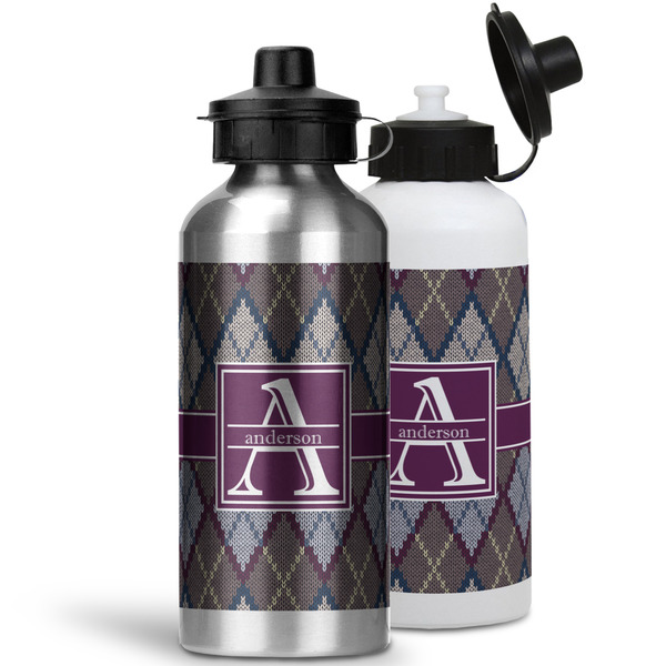 Knit Argyle Aluminum Water Bottles - MAIN (white &silver)