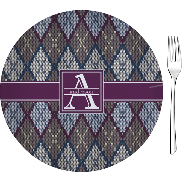 Custom Knit Argyle Glass Appetizer / Dessert Plate 8" (Personalized)