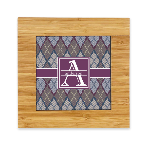 Custom Knit Argyle Bamboo Trivet with Ceramic Tile Insert (Personalized)