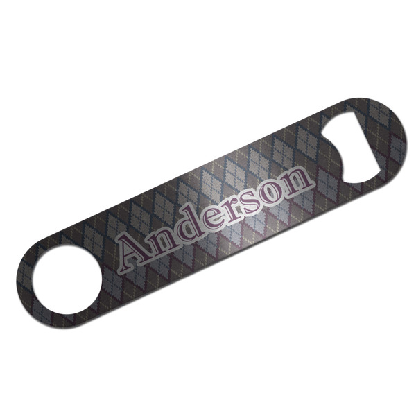 Custom Knit Argyle Bar Bottle Opener - Silver w/ Name and Initial