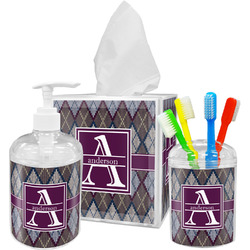 Knit Argyle Acrylic Bathroom Accessories Set w/ Name and Initial
