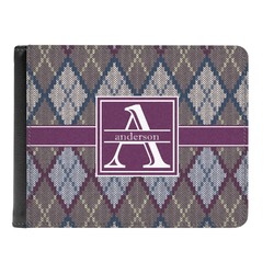 Knit Argyle Genuine Leather Men's Bi-fold Wallet (Personalized)