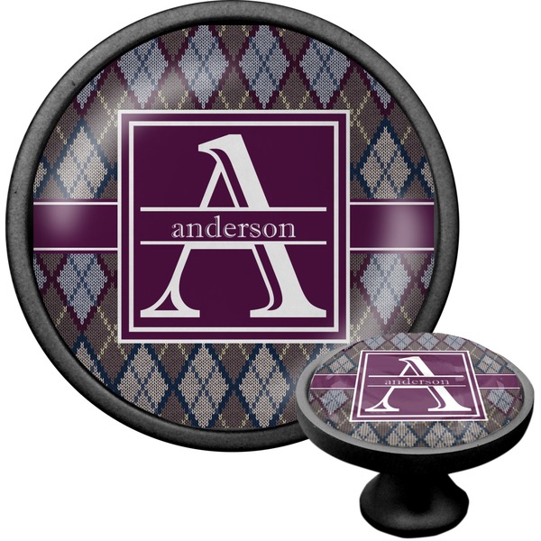Custom Knit Argyle Cabinet Knob (Black) (Personalized)