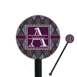 Knit Argyle 5.5" Round Plastic Stir Sticks - Black - Single Sided (Personalized)