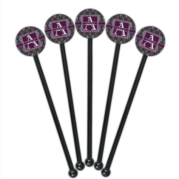 Knit Argyle Black Plastic 5.5" Stir Stick - Round - Fan View