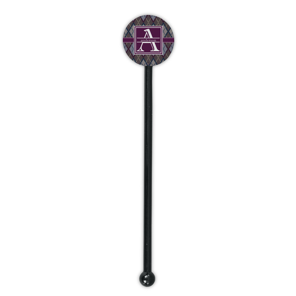 Knit Argyle Black Plastic 5.5" Stir Stick - Round - Single Stick