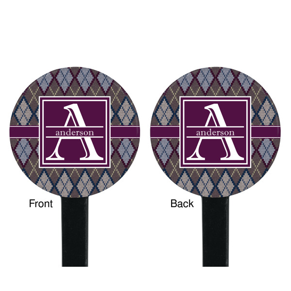 Knit Argyle Black Plastic 7" Stir Stick - Double Sided - Round - Front & Back