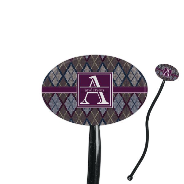 Custom Knit Argyle 7" Oval Plastic Stir Sticks - Black - Single Sided (Personalized)