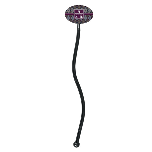 Knit Argyle Black Plastic 7" Stir Stick - Oval - Single Stick
