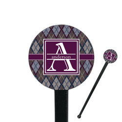 Knit Argyle 7" Round Plastic Stir Sticks - Black - Single Sided (Personalized)