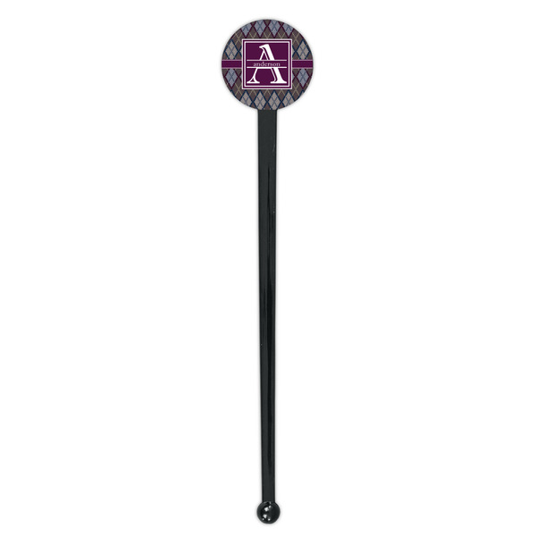 Knit Argyle Black Plastic 7" Stir Stick - Round - Single Stick