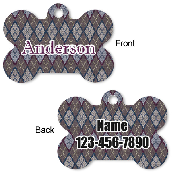 Knit Argyle Bone Shaped Dog ID Tag - Large - Approval
