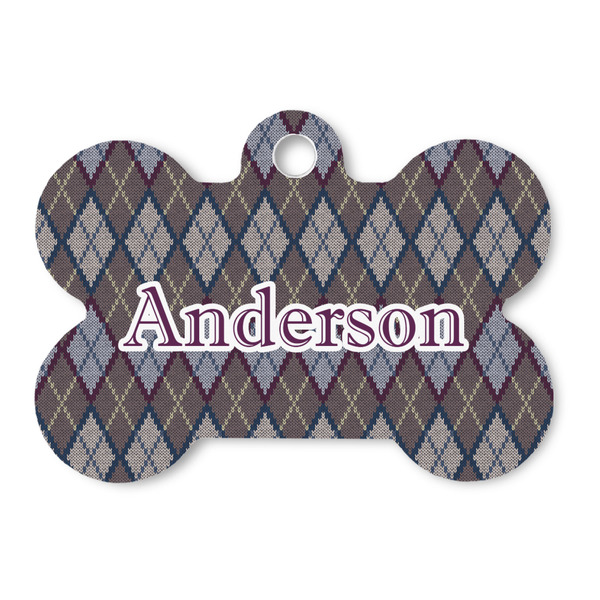Custom Knit Argyle Bone Shaped Dog ID Tag - Large (Personalized)