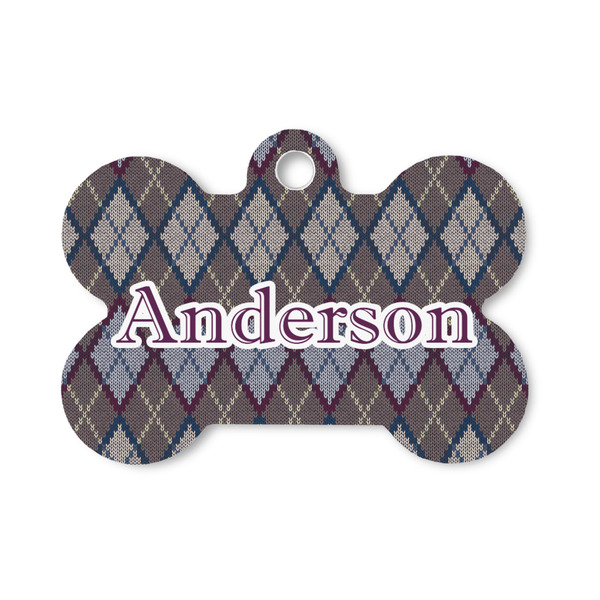Custom Knit Argyle Bone Shaped Dog ID Tag - Small (Personalized)